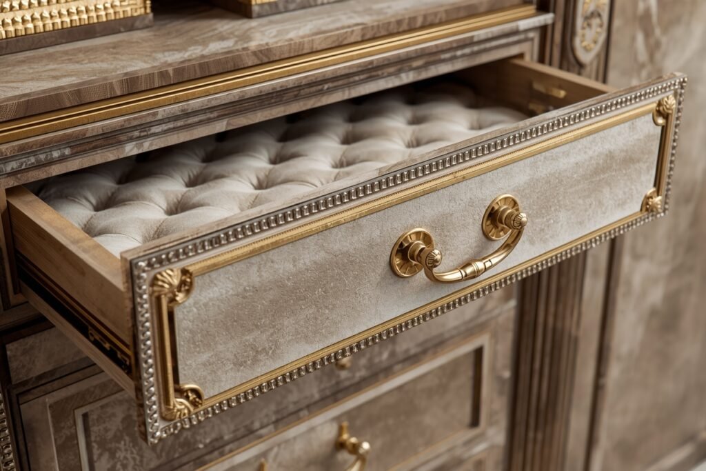 stunning dressing room design: 15 elegant & luxurious ideas for modern homes 8 lucid origin Close up of luxury dressing room details soft close drawers velvet lined storage 0