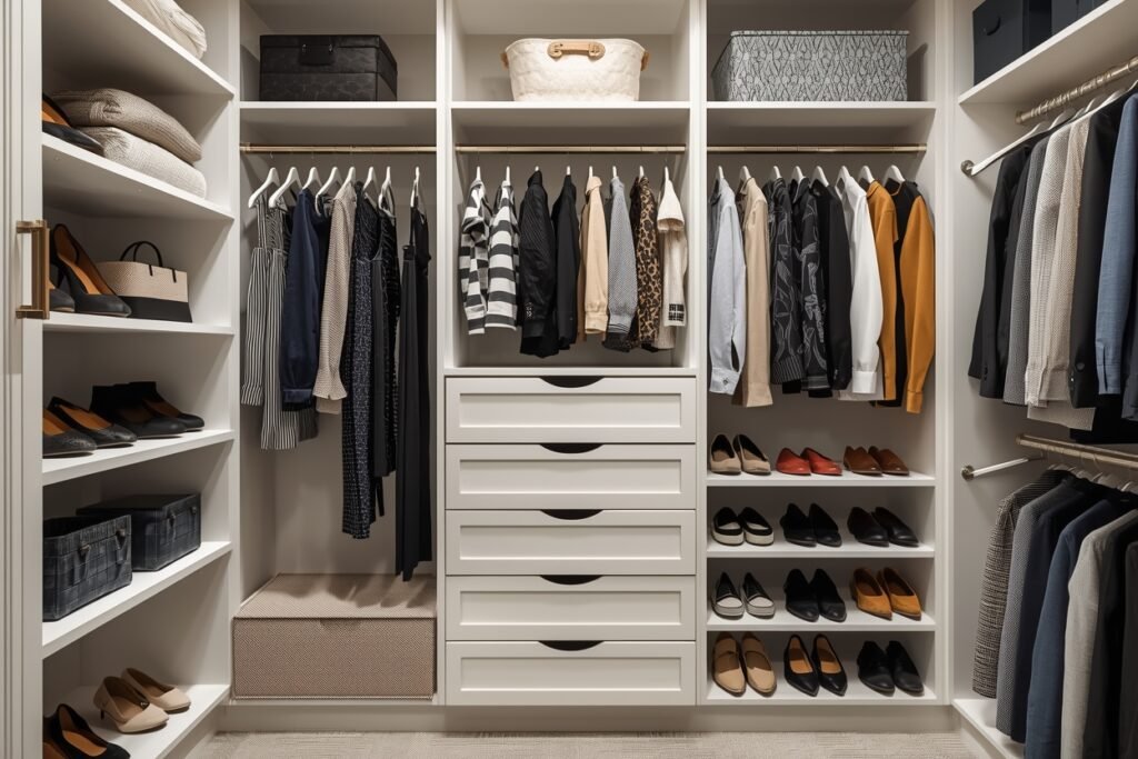 stunning dressing room design: 15 elegant & luxurious ideas for modern homes 4 lucid origin Dressing room storage details with organized shelves drawers for accessories han 0