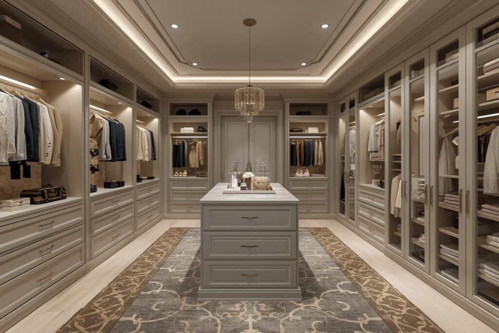 stunning dressing room design: 15 elegant & luxurious ideas for modern homes 2 lucid origin Luxury walk in dressing room with open wardrobes glass front cabinets central is 0