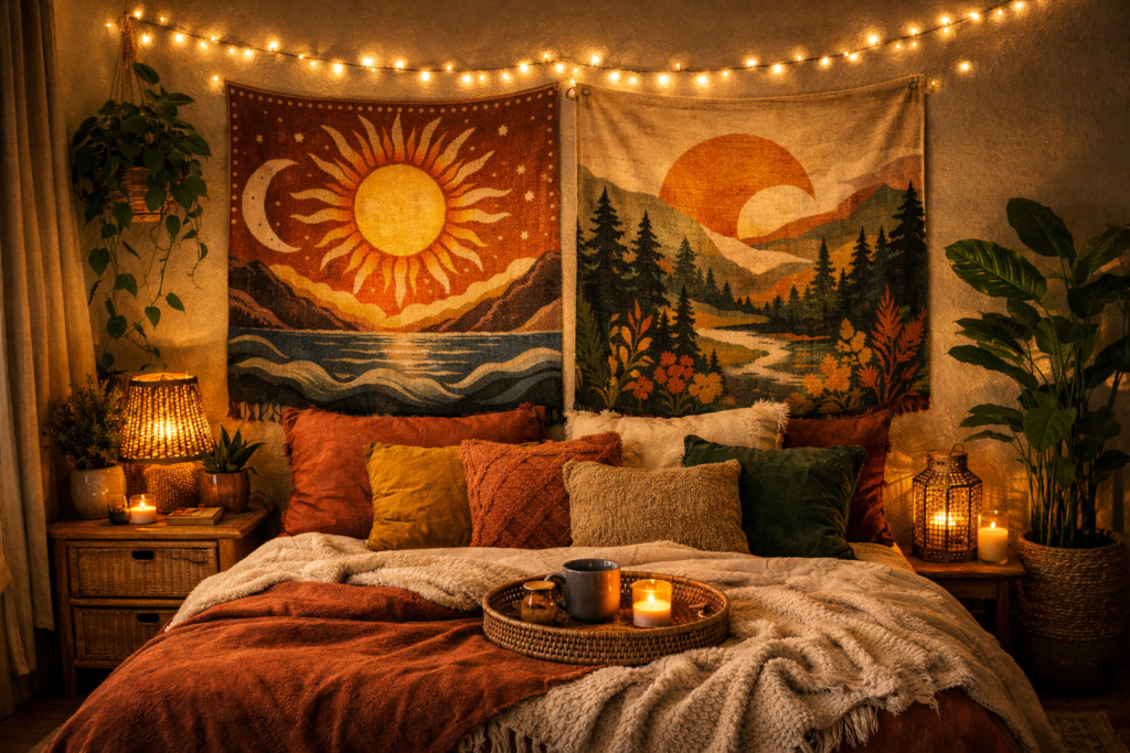 Creative Tapestry Bedroom Ideas: Turn Your Bedroom into an Artful, Cozy Sanctuary (Boho to Minimalist) 5 ChatGPT Image Mar 13 2026 05 18 59 PM