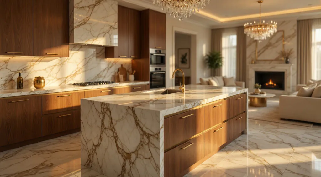 15 Stunning Latest Kitchen Designs Ideas You’ll Love in 2026 12 Luxury modern kitchen design featuring marble island, warm lighting, and open concept elegant interior